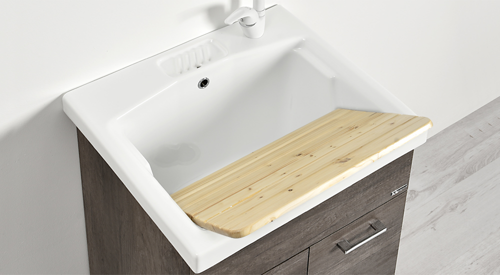 Lavatoio in ceramica con mobile in legno melaminico e asse di lavaggio  Lavarredo Xilon cm 50x50 diverse finiture