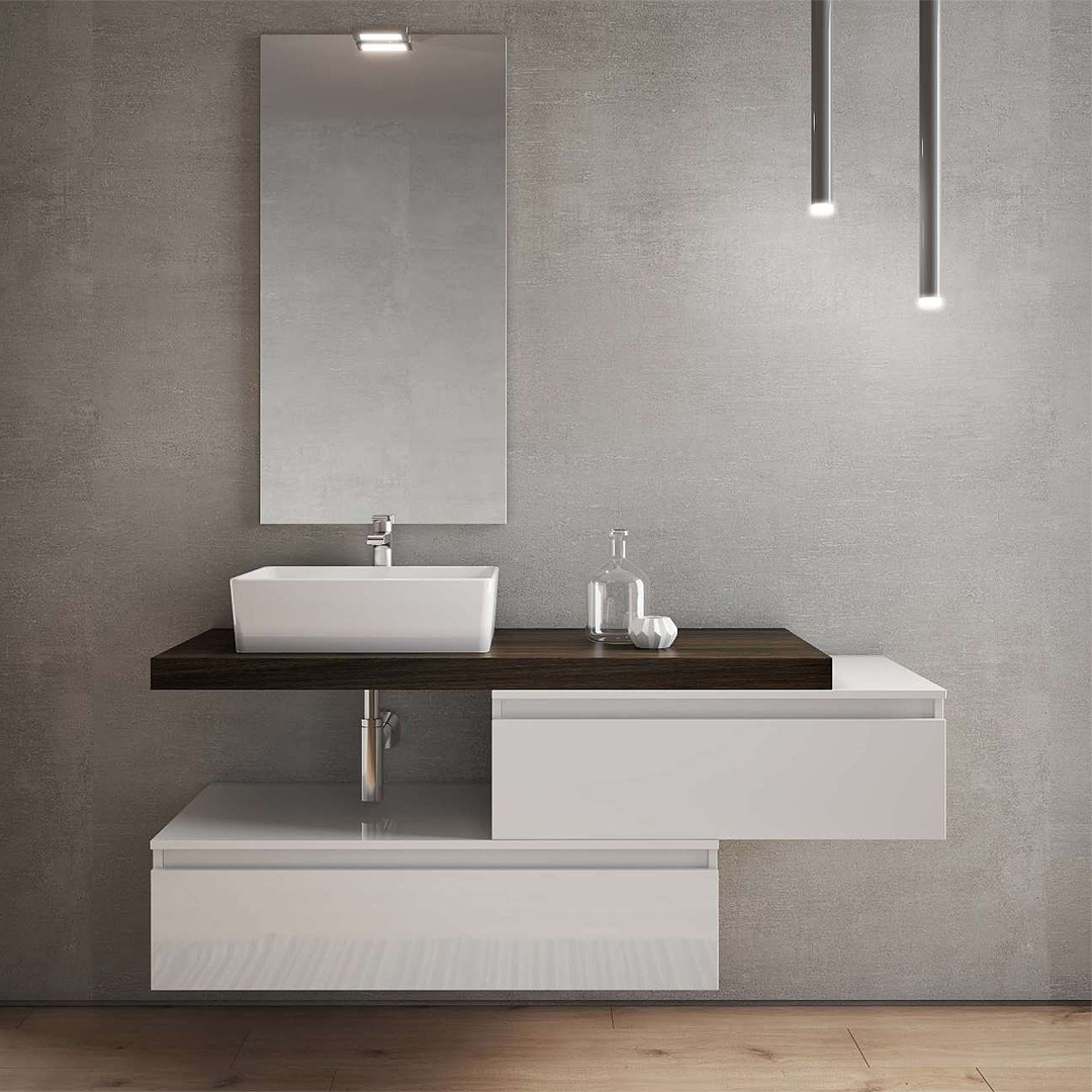 Mobile bagno sospeso con mensola e basi con cassettoni Ninfa 120 cm