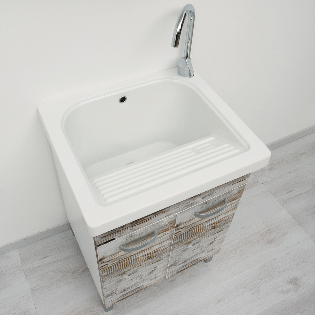 Mobile lavatoio 60x50 cm bianco con vasca in ceramica - Wash