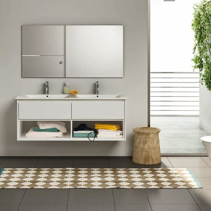 Mobile bagno a terra 55 noce con lavabo specchio e lampada