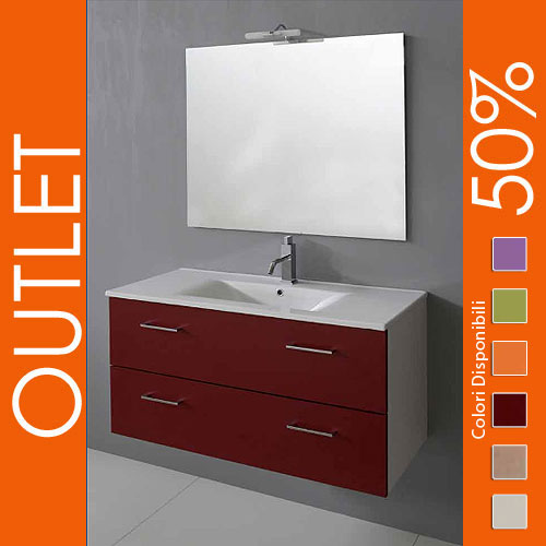 Outlet : arredo bagno sospeso 100 bordeaux Mobile bagno sospeso 100 cm