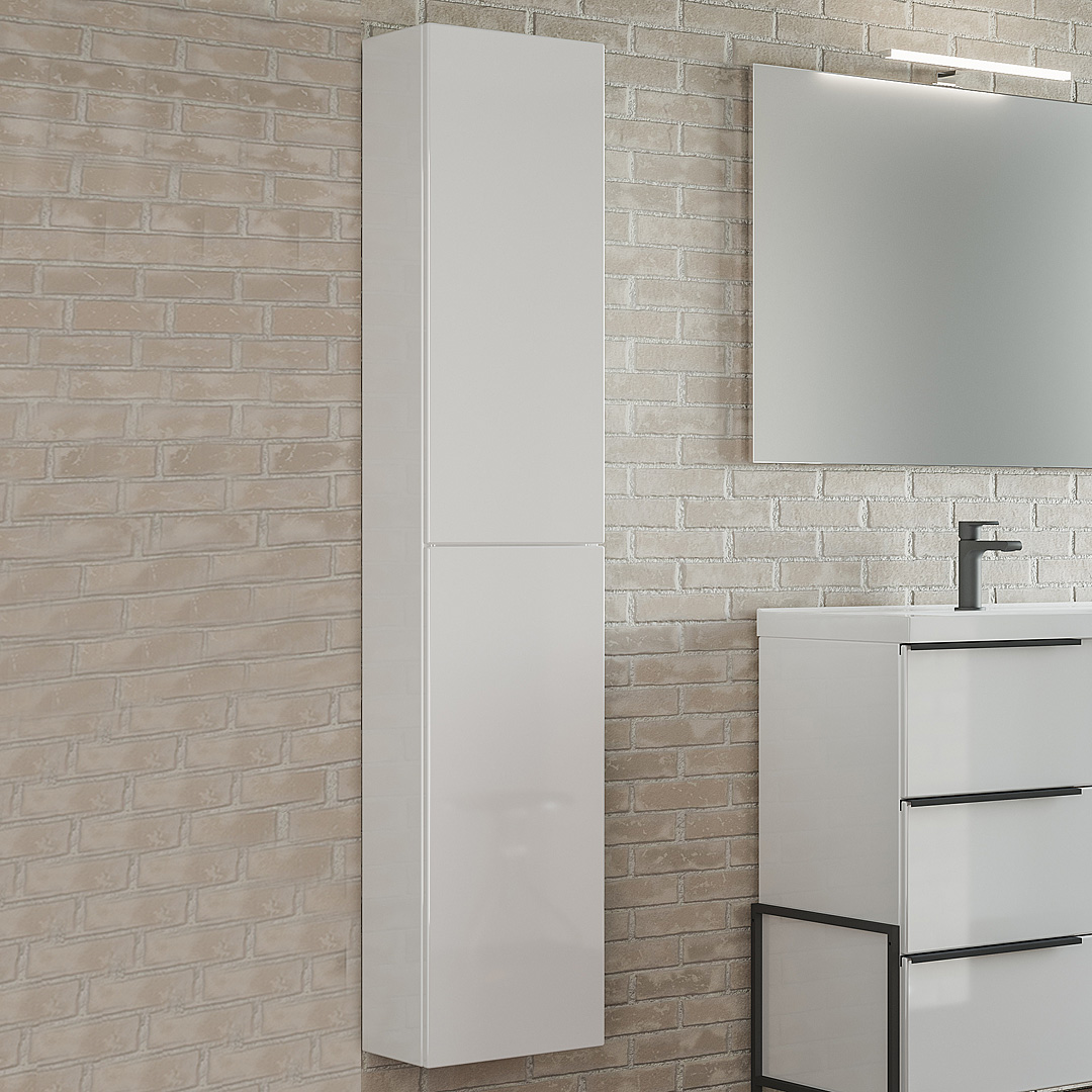 Colonna bagno sospesa moderna bianca 170 cm BMT Moon bianco laccato lucido  Destro - Pensili bagno