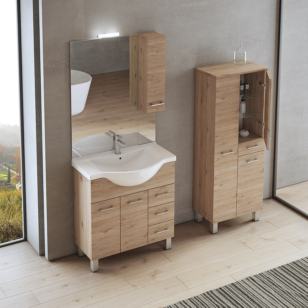 Mobile bagno sospeso da 105 Gaia con specchio e pensile