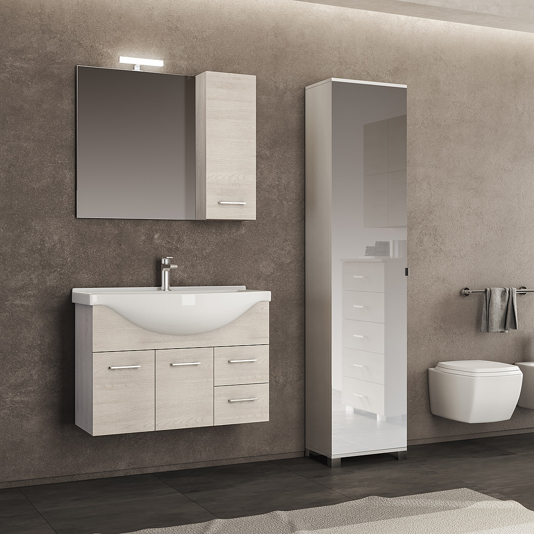 Mobile bagno sospeso cm 85 arredo con lavabo venato