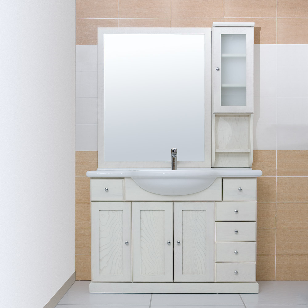 Mobile bagno a terra per lavabo con cassetti in legno massello