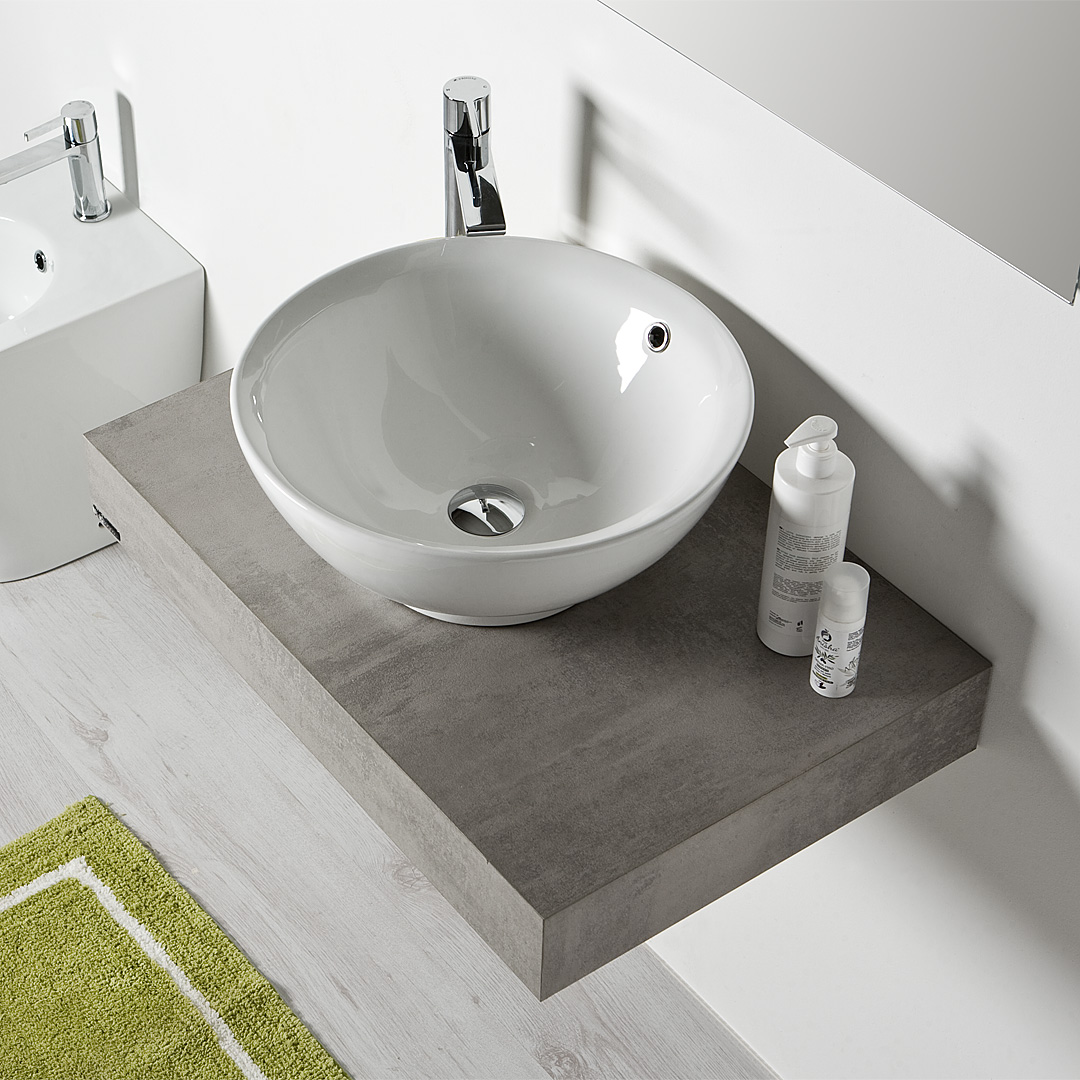 Mensola RCR bagno beton 120cmx51,2 H10cm con lavabo da appoggio