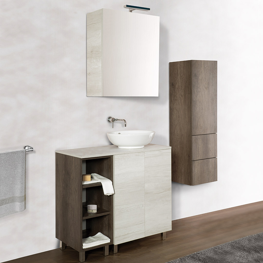 Colonna Bagno Sospesa H.115 con Ripiani Interni finitura Grigio