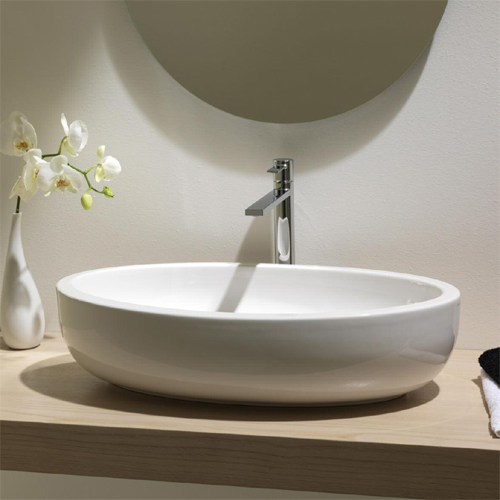 Lavabo da Appoggio Ovale 66x39 cm Lavandino Bagno in Ceramica Bianca PLANET