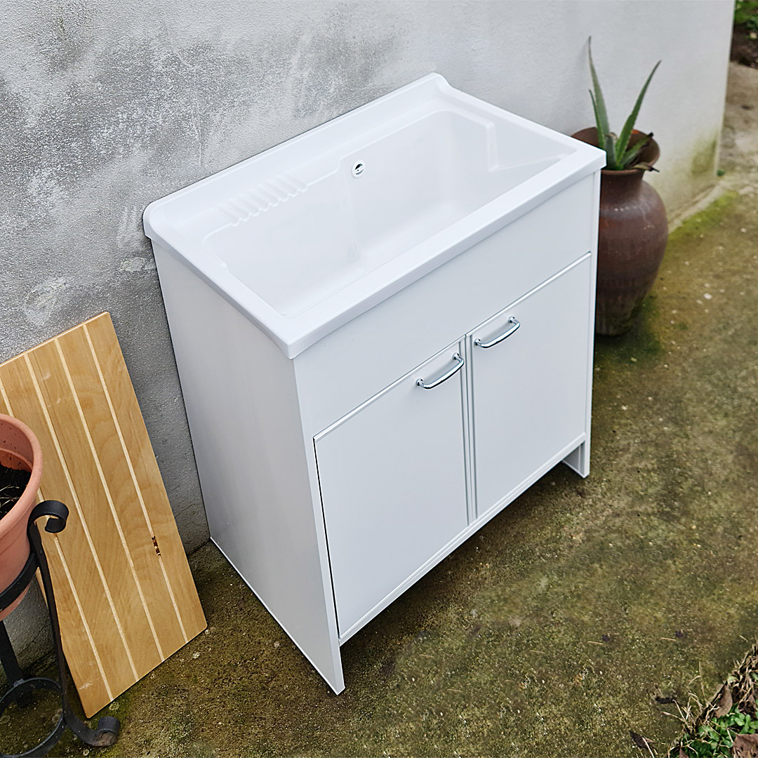 Mobile lavatoio esterno 80x50 bianco con vasca in resina