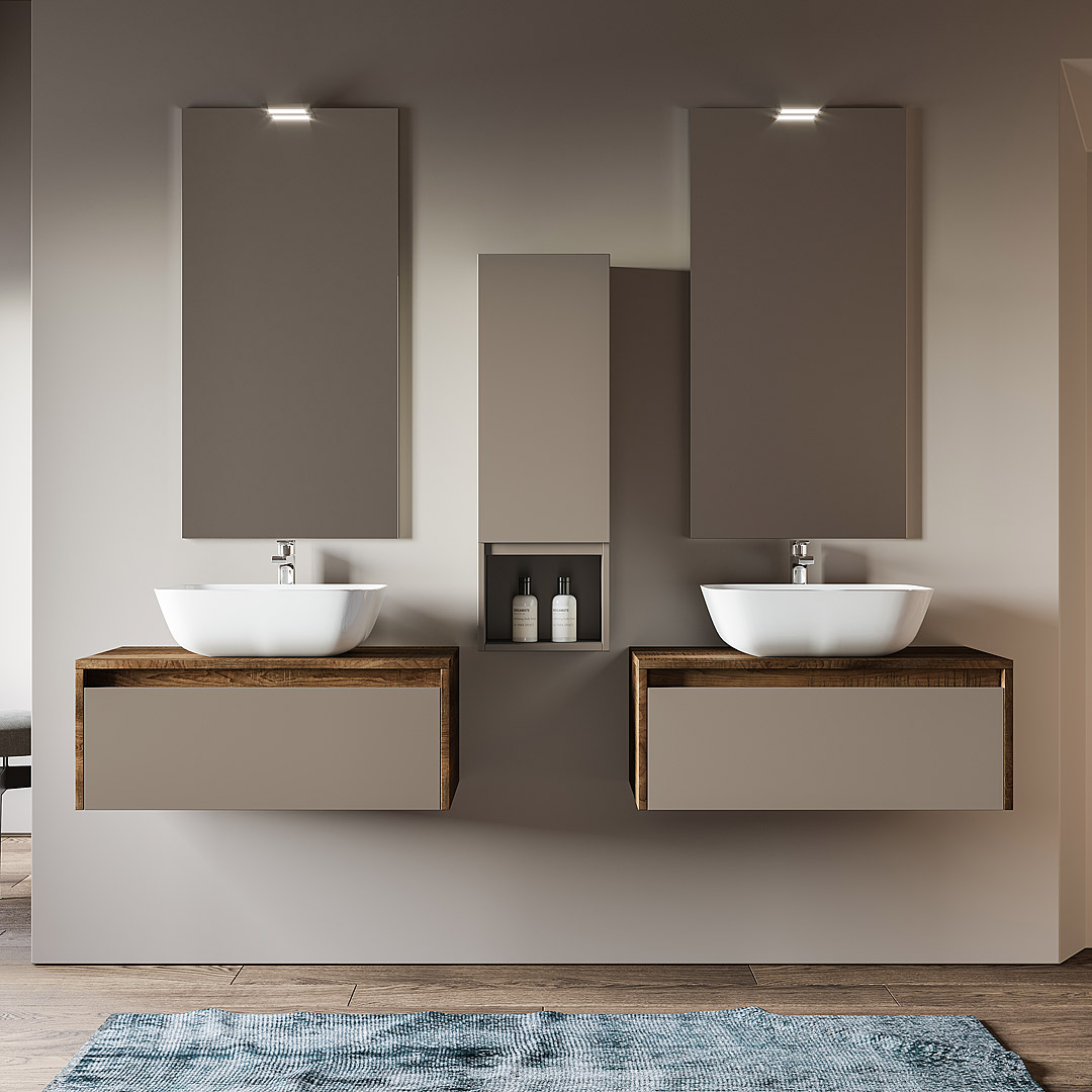 Mobile bagno sospeso 80 cm con lavabo d'appoggio LUNA3