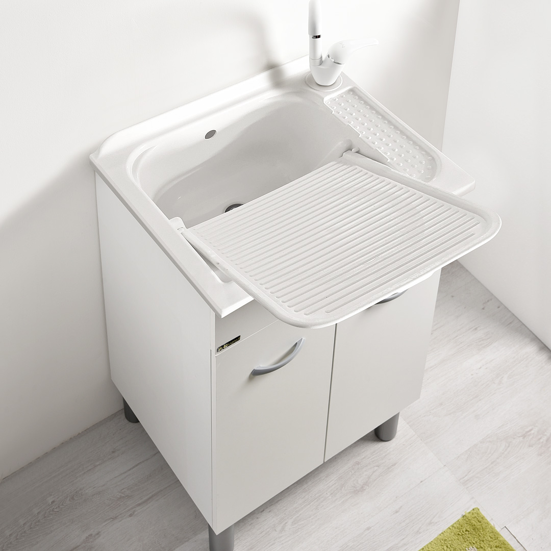 Mobile lavanderia con vasca in acrilico e asse di lavaggio Athena 60x50 / 60x60