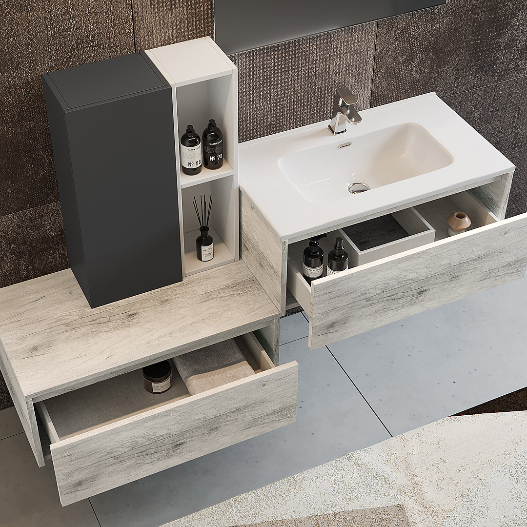 Mobile bagno sospeso 80 cm con lavabo d'appoggio LUNA3