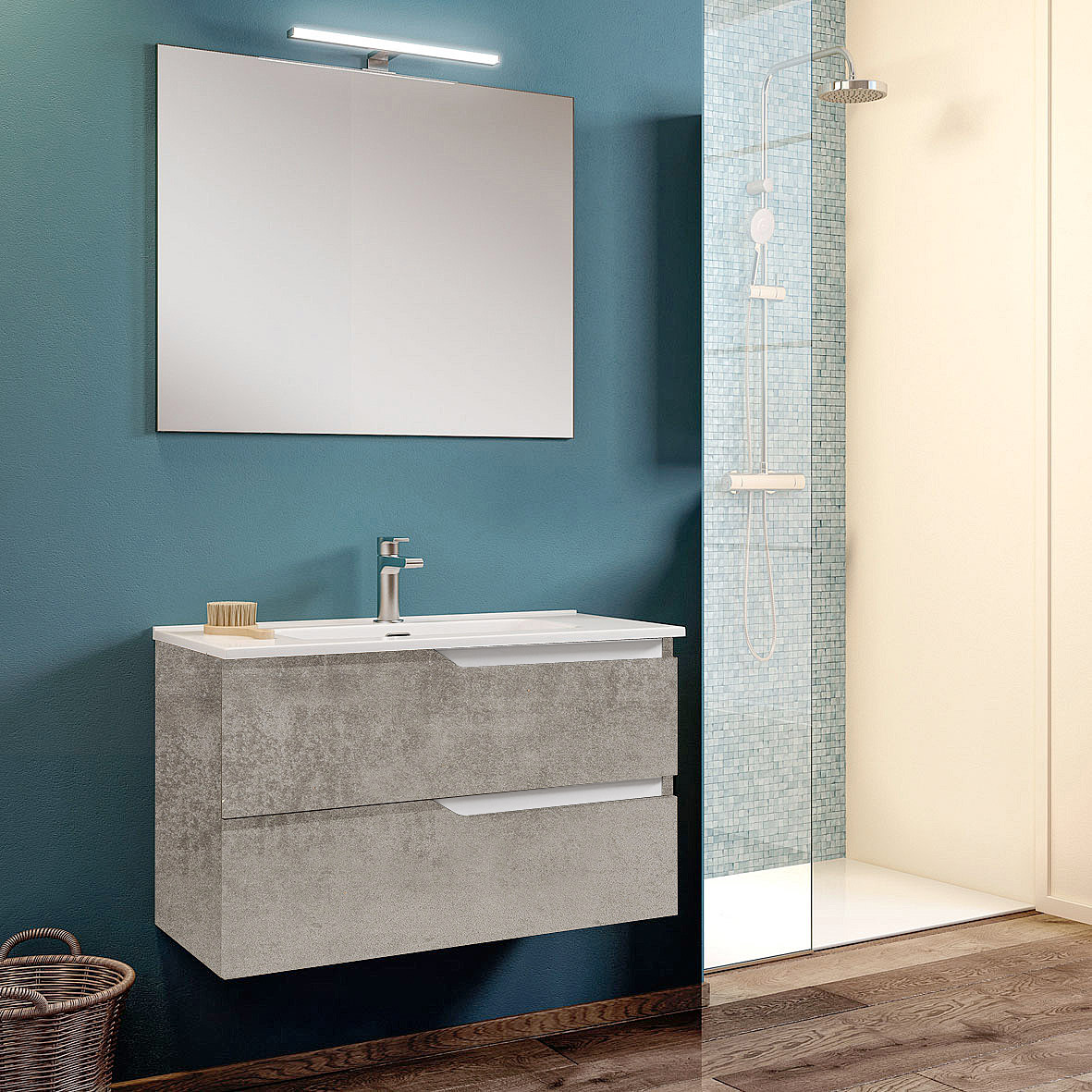 Mobile bagno sospeso moderno con cassettoni 60 cm incluso di specchio