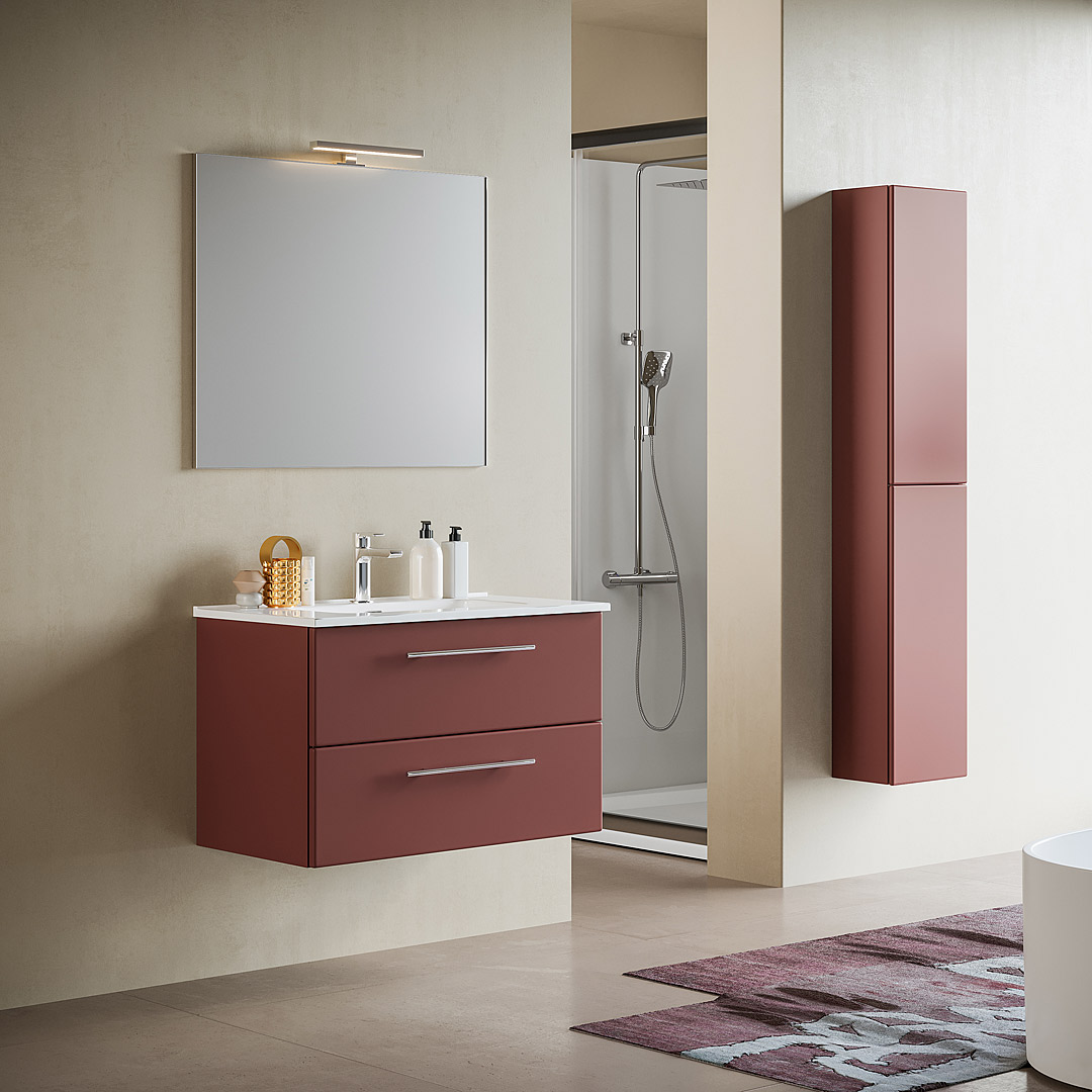 Mobile sospeso moderno da 60 cm con lavabo in ceramica Maya1