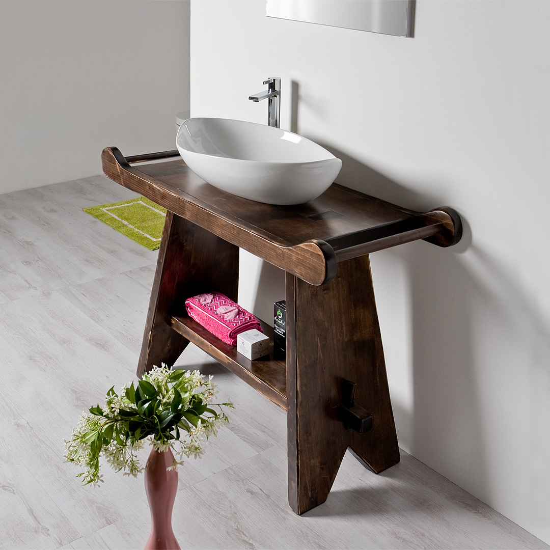 Mobile Bagno Portalavabo 110 x 49 a Terra in Legno Massello FLY