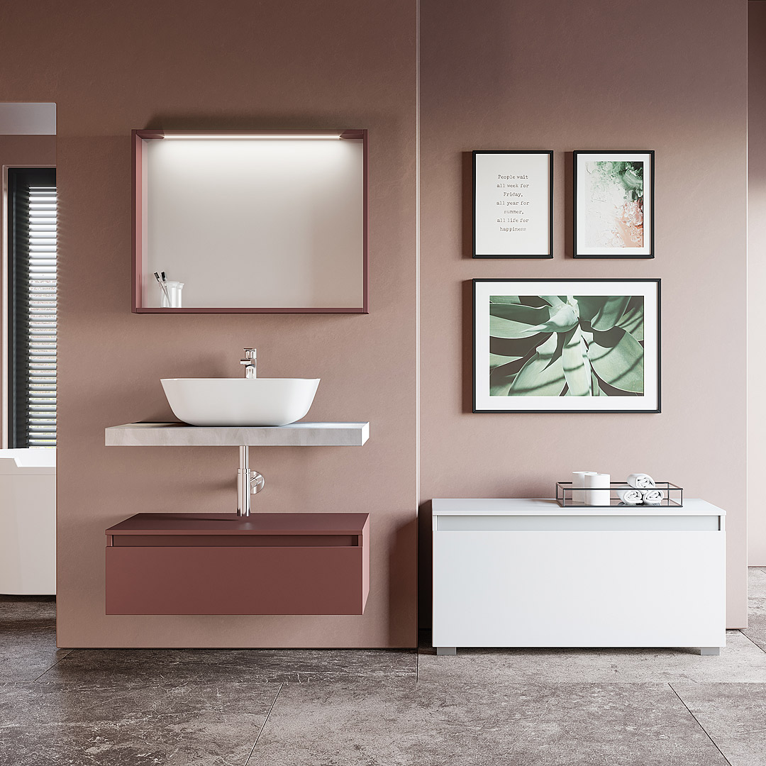 Mobile bagno sospeso con mensola e base con cassettoni Ninfa4 180 cm