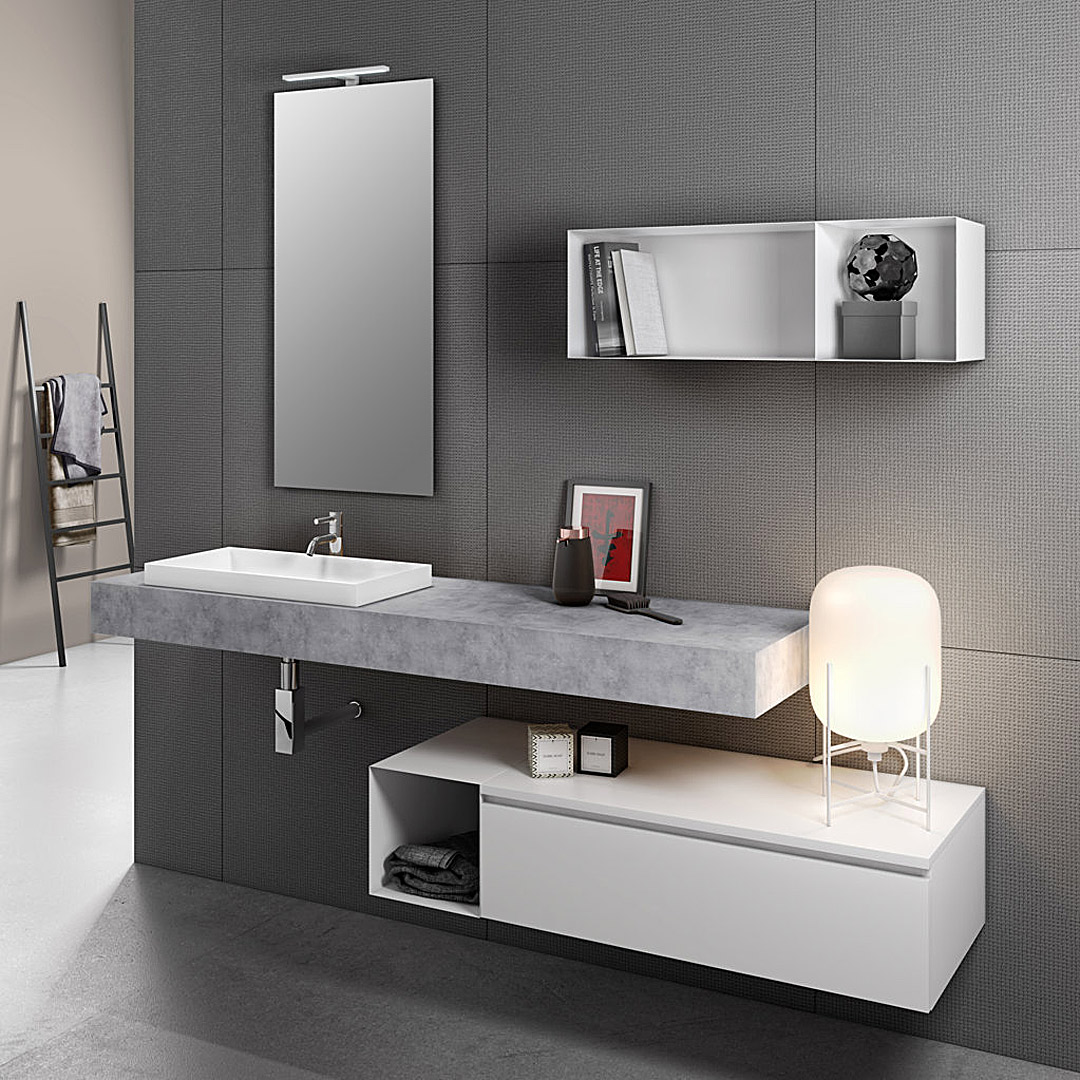 Mensola bagno sospesa con lavabo da incasso e specchio OLIVIA