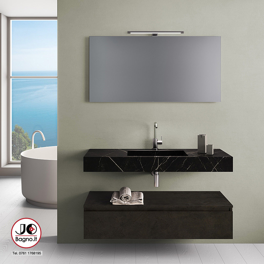 Top bagno con lavabo integrato in HPL con cassetto specchio lampada Miglior  Prezzo