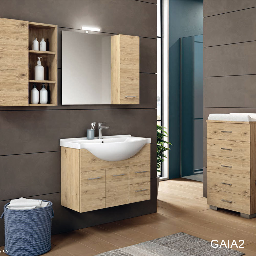 Mobile bagno sospeso Jane cm 105 curvo e specchio led