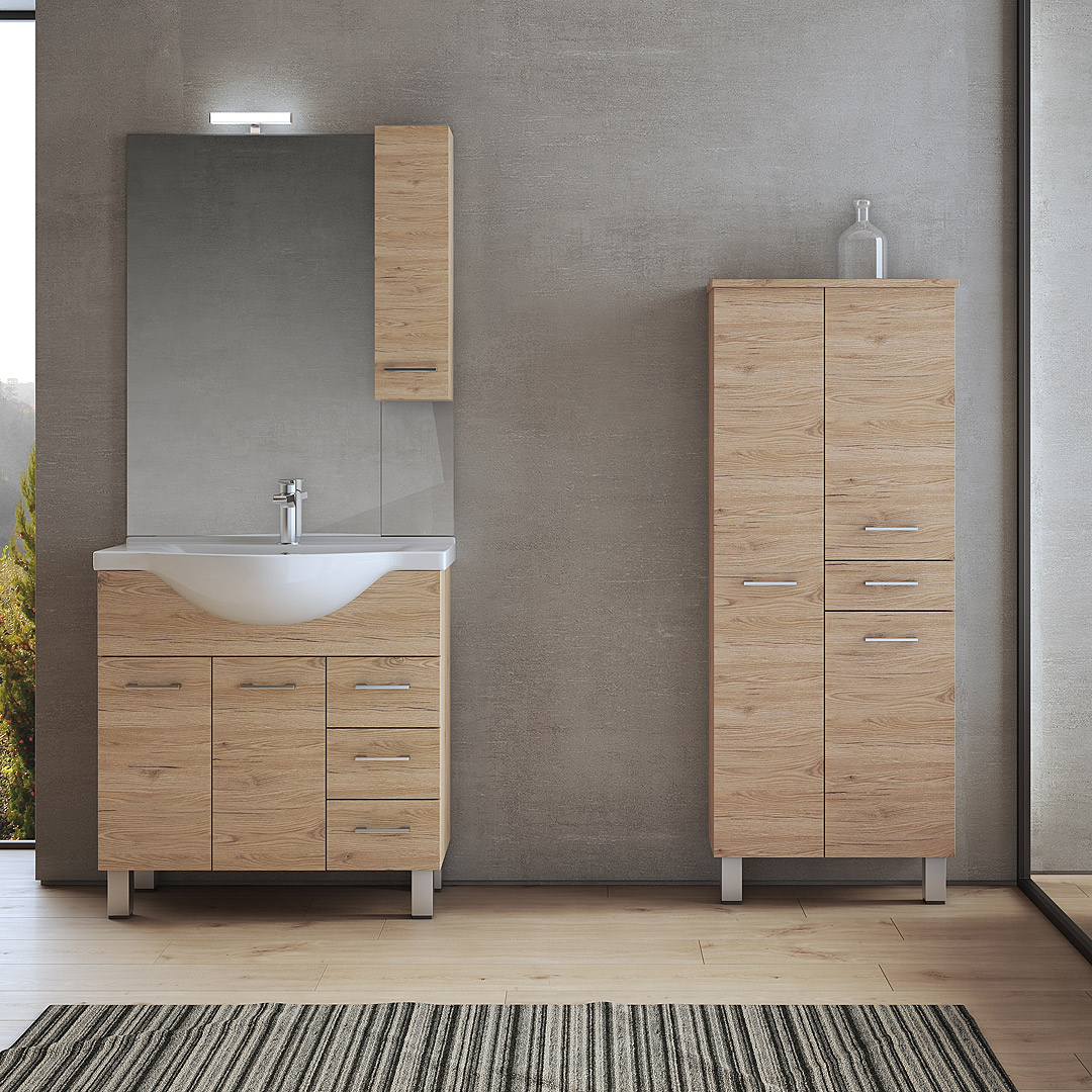 Mobile bagno a terra da 80 cm incluso di specchio e pensile Gaia