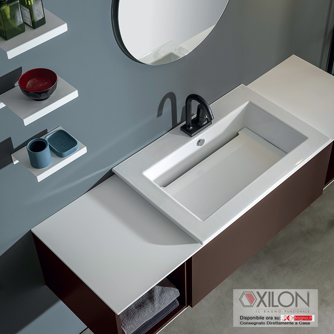 Arredo bagno completo 170 con Lavabo in Ceramica Ghost® 3 Top e Pensili a  Giorno