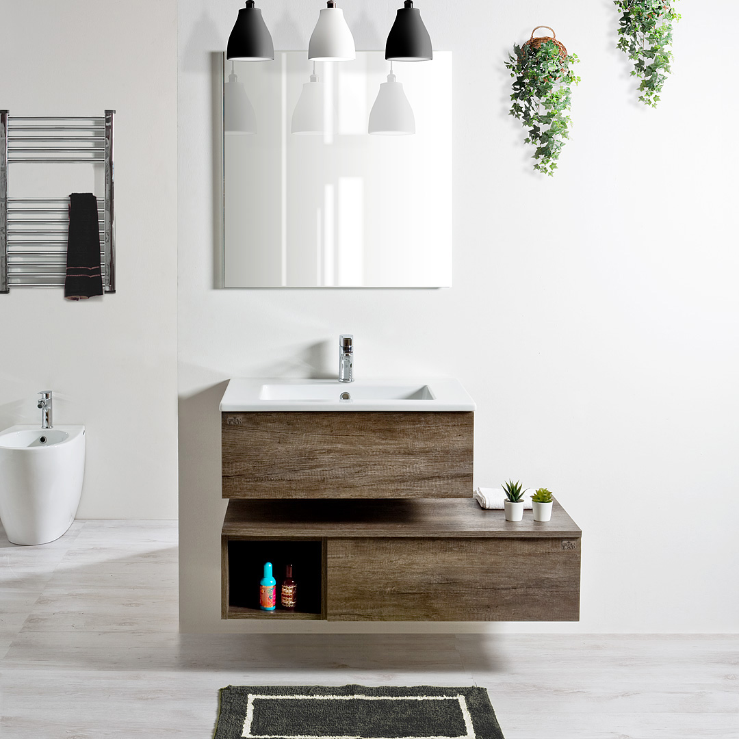 Mobile bagno 70 con cassetto moderno Klara incluso di lavabo in ceramica