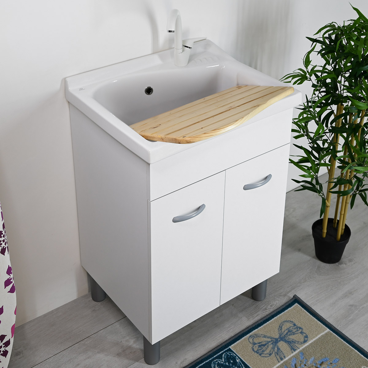 Lavatoio in Ceramica 60x50 con Mobile Bianco, Offerta con Prezzo OUTLET