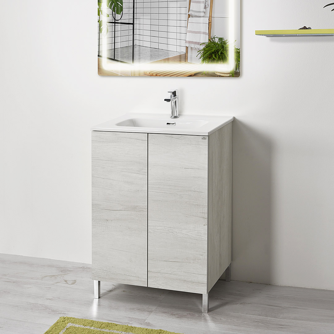 Mobile bagno a terra 60 con ante Klara con lavabo in ceramica