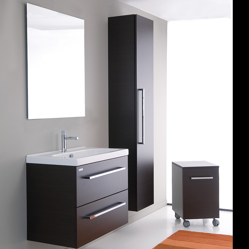 Mobile Bagno con Lavabo 100 cm Sospeso Bianco con Colonna Specchio e Lampada