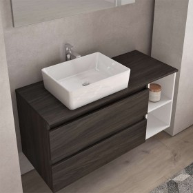 Composizione Cube3 90 / 110 cm con due cassetti Olmo Caffe/ Bianco lucido con lavabo d'appoggio 