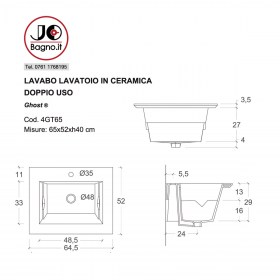 Vasca lavatoio in ceramica Ghost Doppio Uso - tecnica 60x50