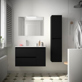Mobile Bagno 85 Nero Satinato con Lavabo Decentrato NOYAN