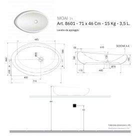  Tecnica Lavabo ceramica appoggio ovale Moai 71