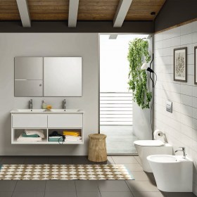 Sanitari filomuro Connect Air con tecnologia Acquablade senza brida incluso di copriwater slim a sgancio rapido