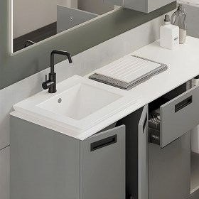Mobile bagno lavanderia 153 cm con lavabo doppio uso Ghost 55x52 e base con ante e cassetti