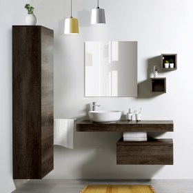 Mensola bagno sospesa 120 cm con mobile ad un cassetto lavabo e specchio arredo  bagno moderno