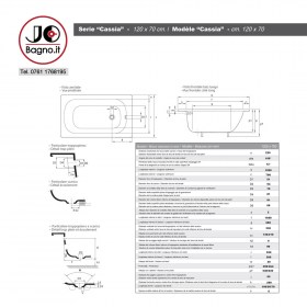 Tecnica Cassia 70x120 - Vasca da bagno in acciaio smaltato Varie Misure Disponibili 