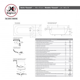Tecnica Cassia 70x140 - Vasca da bagno in acciaio smaltato Varie Misure Disponibili 