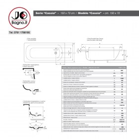 Tecnica Cassia 70x150 - Vasca da bagno in acciaio smaltato Varie Misure Disponibili 