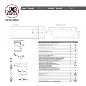 Tecnica Cassia 70x170 - Vasca da bagno in acciaio smaltato Varie Misure Disponibili 