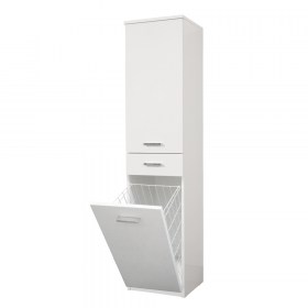 colonna bagno multiuso 150 cm a due ante e cassetto con maniglie in metallo con cestello porta biancheria