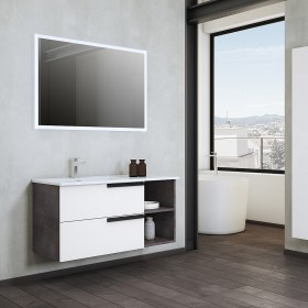  Arredo bagno sospeso 100 cm Delia3 con lavabo decentrato finitura Lamiera Ossidata/Bianco lucido