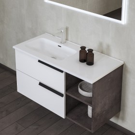  Arredo bagno sospeso 100 cm Delia3 con lavabo decentrato e vani a giorno