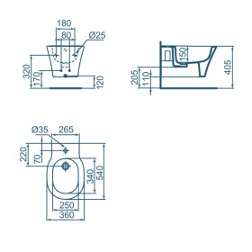 Scheda tecnica Bidet sospeso monoforo Connect Air Ideal Standard  