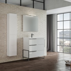 Composizione Bagno FEBE1 60 cm bianco lucido con tre cassetti stile moderno e industriale