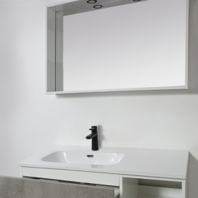  Dettaglio in ceramica per Arredo bagno sospeso 100 cm Delia3 con lavabo decentrato a SX - Bianco lucido e Cemento chiaro