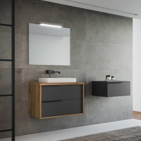 Composizione Bagno Iside 80 cm (COMBINAZIONE 5 Noce e Grafite Opaco) con Base Aggiuntiva