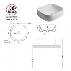 Tecnica Lavabo da appoggio quadrato 45 MERCURIO