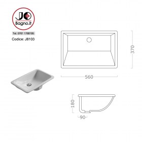 J8103-TECNICA Lavabo sottopiano incasso rettangolare 56x37 cm