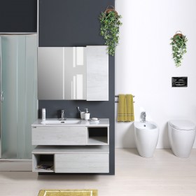 Mobile Klara da 100 cm con lavabo decentrato Olmo Bianco, disponibile in Olmo Scuro, Olmo Naturale e Cemento